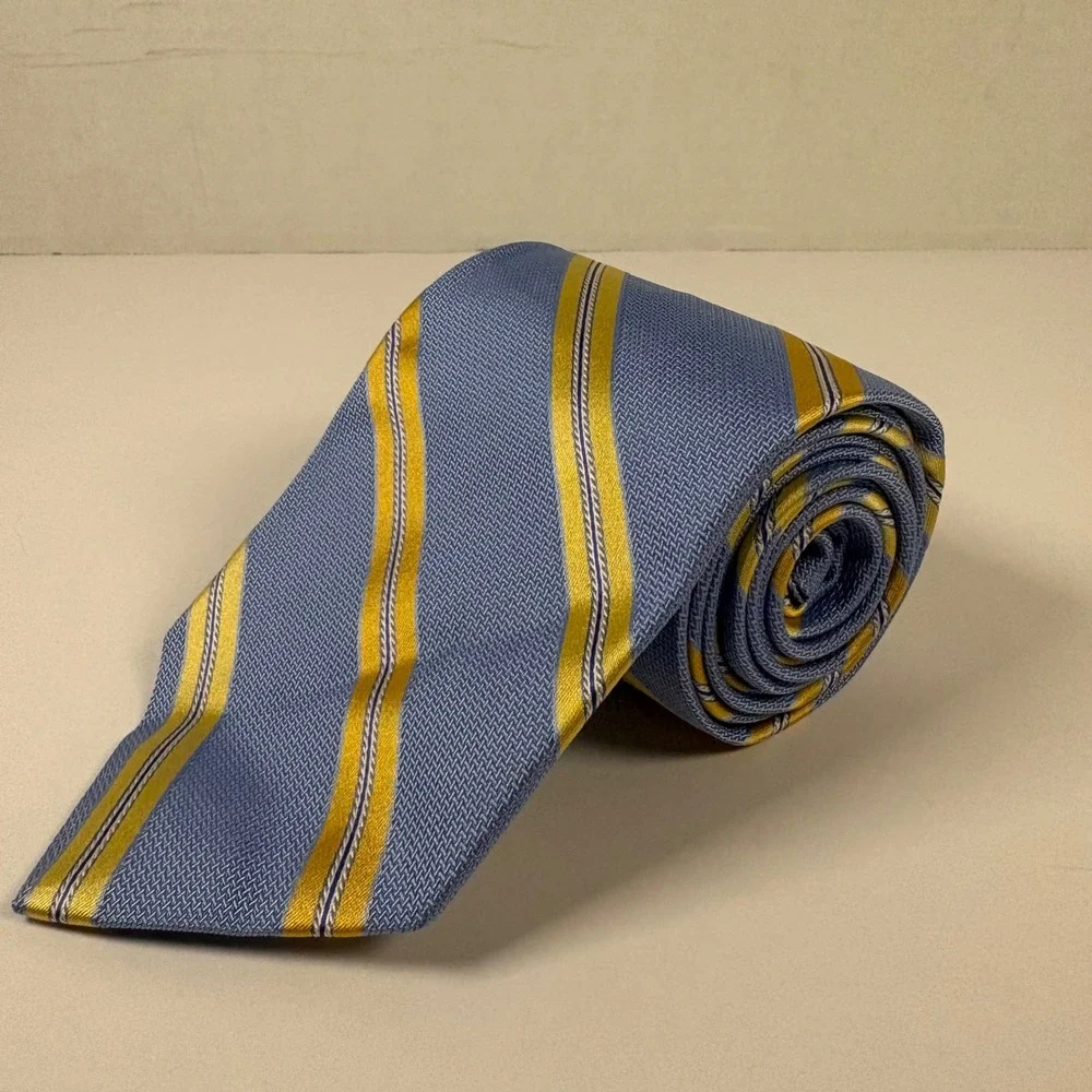Brooks Brothers Makers Silk Tie Light Blue Yellow Striped Repp Made in USA